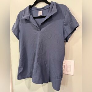 Calia by Carie Underwood Ribbed Polo-Style Top in Slate Blue